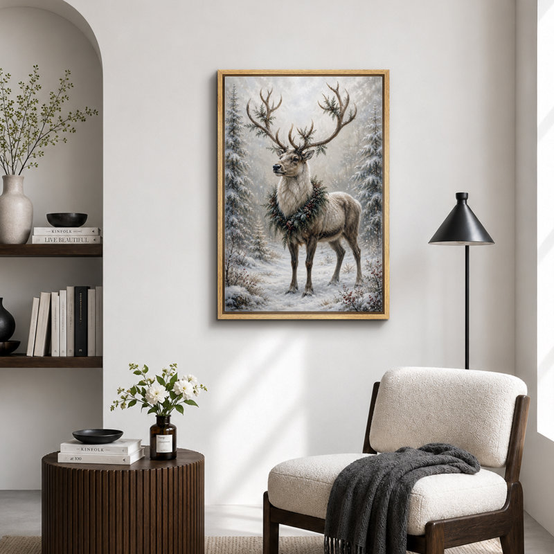 Renne de Noël, vacances d'hiver, photos de salon, impression sur toile encadrée, impression numérique, Cadre naturel