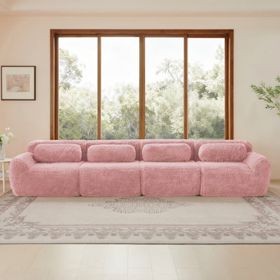 Tissu moelleux doux et moelleux de 149 po, canapé désossé, conception ergonomique en éponge haute densité 32D, emballage sous vide à compression complète, connexion à boucle libre pour chambre à coucher, bureau, cinéma maison, rose