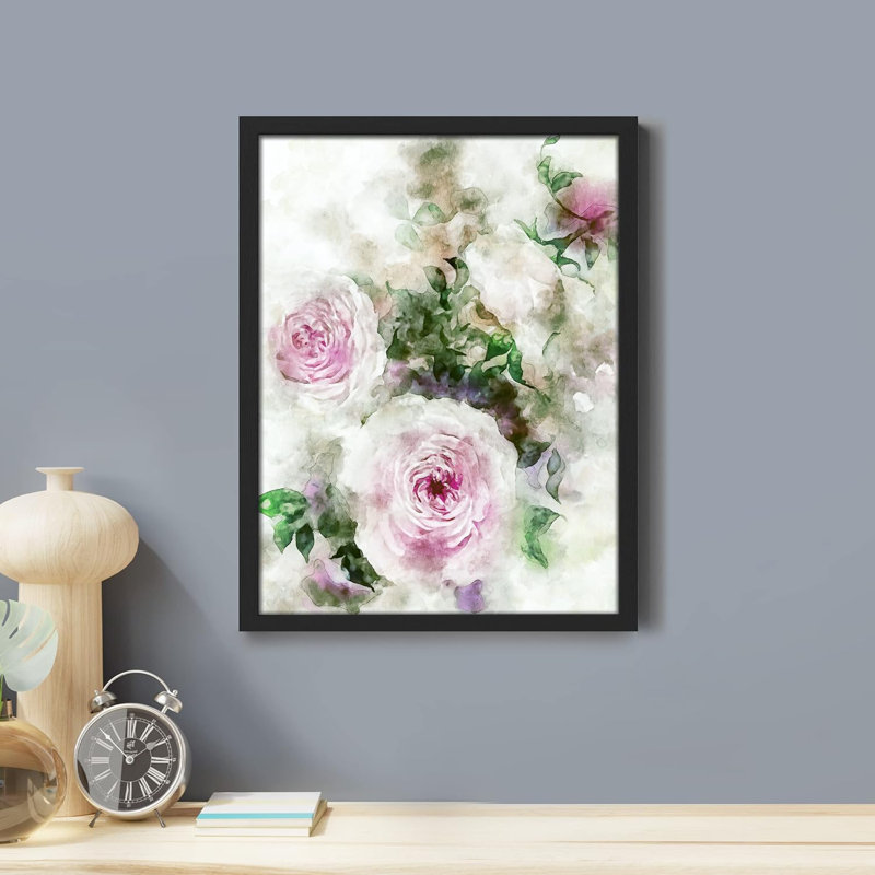 «Vibrant Pastel Pink Wild Rose Flowers», reproduction d'art botanique, impression encadrée sur papier, Noir