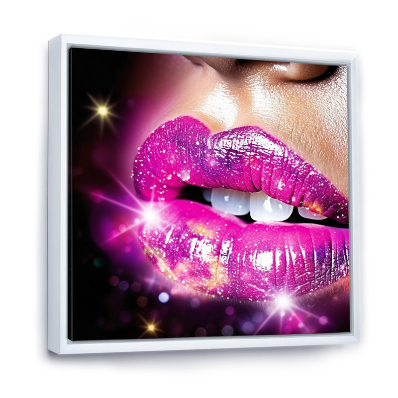 Rose Glam Sugar Kisses Radiant Lips, H 24 po x l 24 po x P 1 po, Cadre flottant blanc