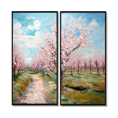 «Vangogh Blooming Cherry Trees - Large Vangogh», art mural sur toile 2 pièces