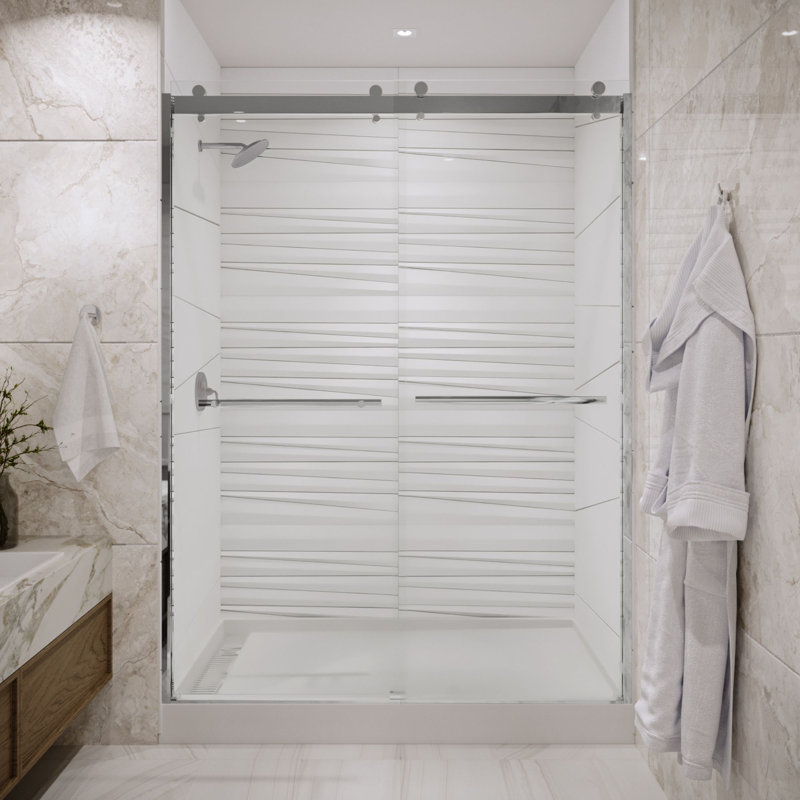 Porte de douche coulissante sans cadre 56-60 x 78 po Mara, Chrome chrome