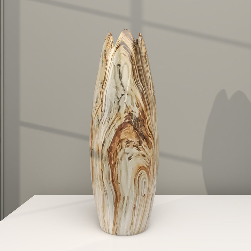 Beige Marbled Ceramic Organic-Shaped Table Vase