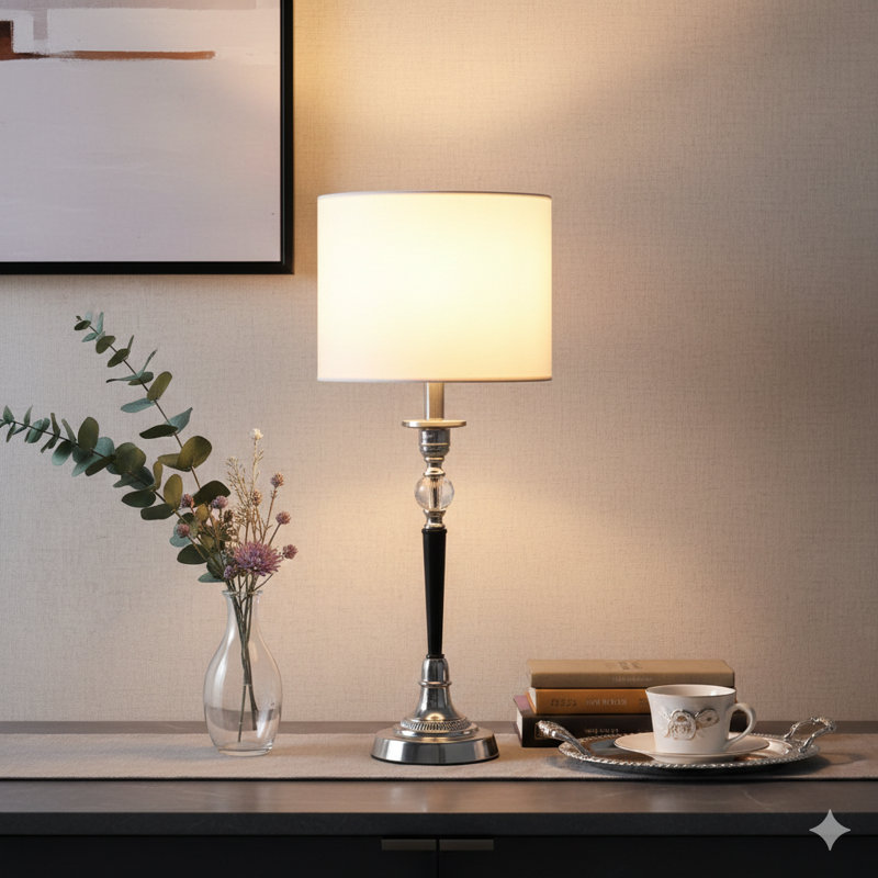 Lampe de table de style chandelier de 22,75 pouces avec accents de cristal, dans un agencement de couleurs noir et argent