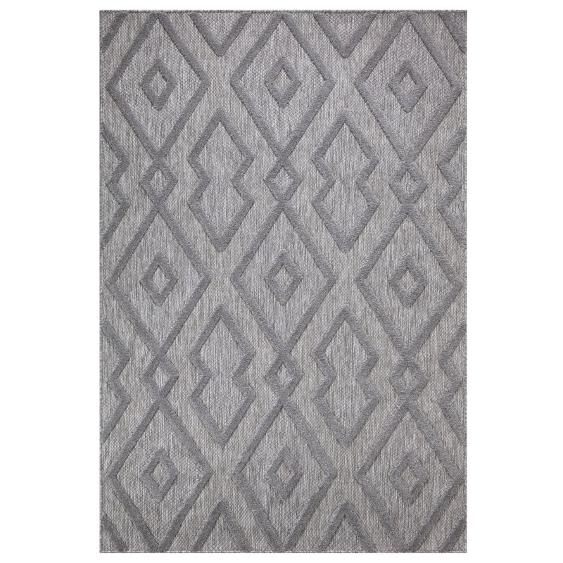 Tapis rectangulaire gris en polypropylène tissé à la machine Sherando, Rectangle 6 pi 7 po x 9 pi 6 po