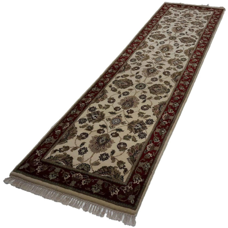 Tapis beige en coton / laine oriental fait à la main 2 pi 7 po x 10 pi 1 po Oriental