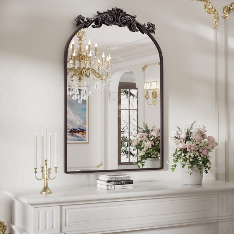 Vintage Bathroom Wall Mirror with Baroque Metal Frame for Elegant Decor, 36" x 24", Brown