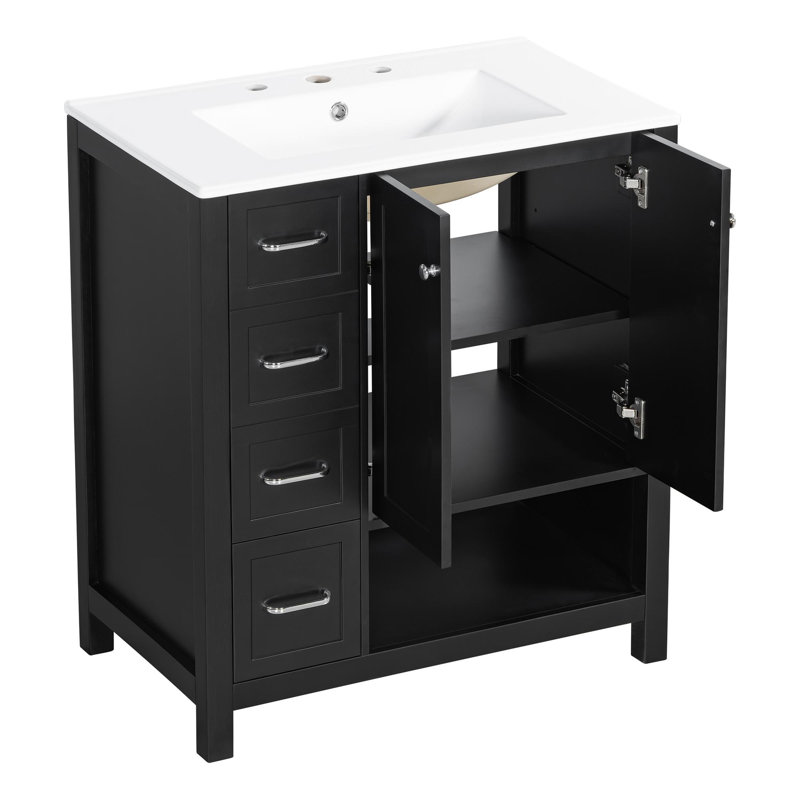 Meuble-lavabo 30 po avec deux portes et deux tiroirs, Noir, Argent