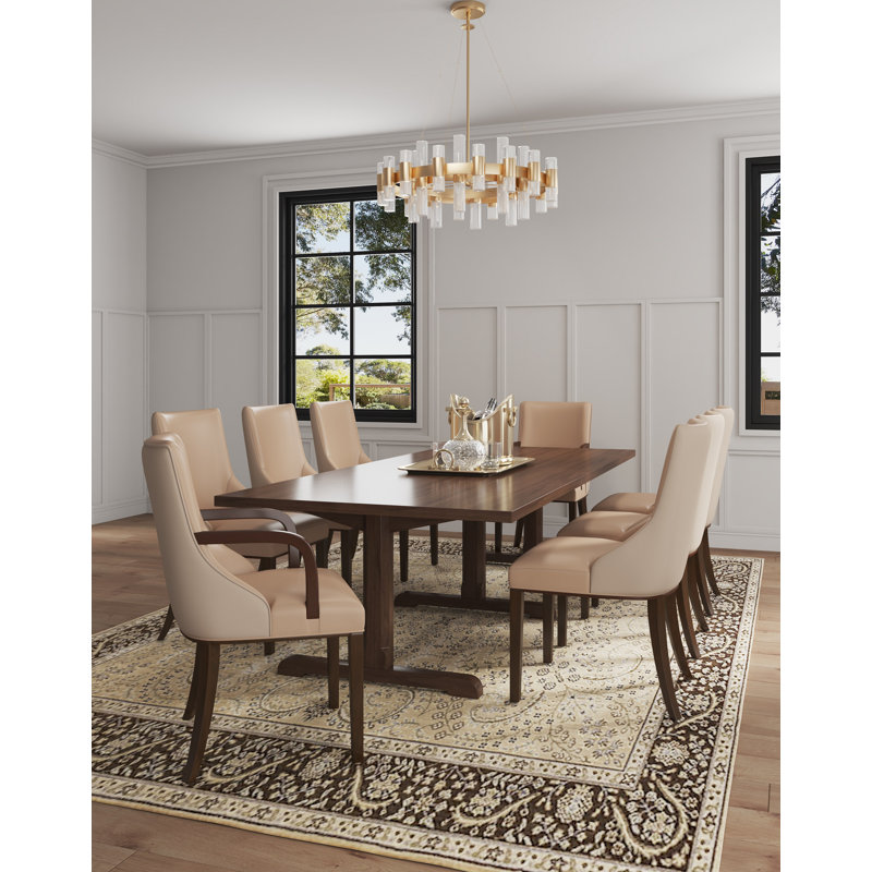 Shubert Modern Vegan Leather and Velvet Upholstered Beech Wood Dining Chair Set in Tan, Tan, 8
