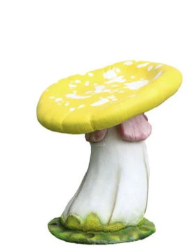 Statue simple tabouret champignon surdimensionné, Blanc / Vert / Jaune