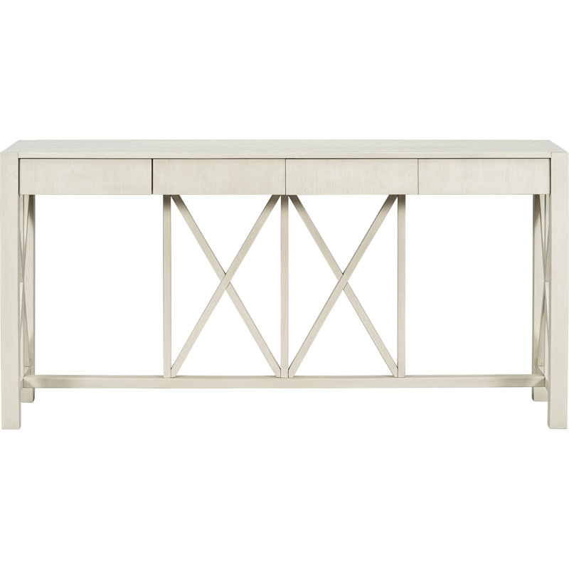 Placage, table, 4 tiroirs spacieux, design, table de rangement ouverte de 60 pouces avec dessous en bois pour la chambre à coucher et le salon