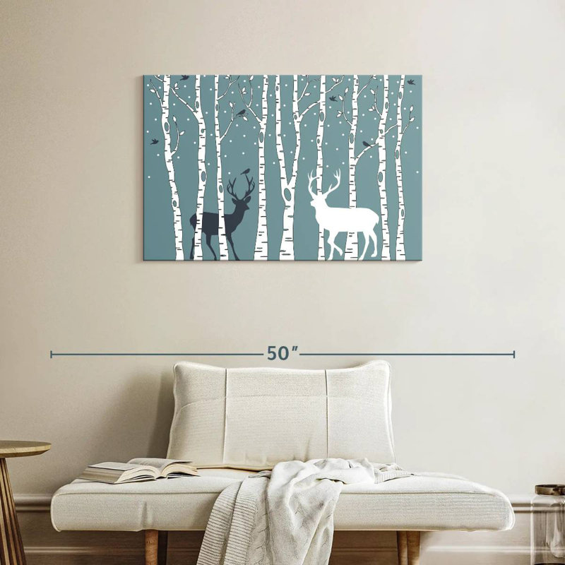 Deer In Birch Forest, 24" H x 36" W
