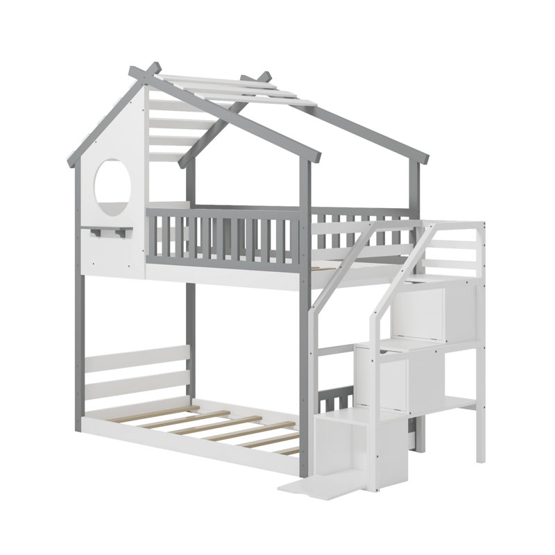 Soejima Kids Twin Over Twin Bunk Bed, Gray