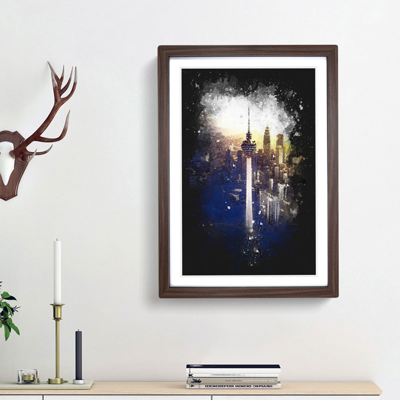Menara Tower In Kuala Lumpur Paint Splash - Picture Frame Graphic Art, Walnut Framed, 63cm H x 45cm W x 2cm D