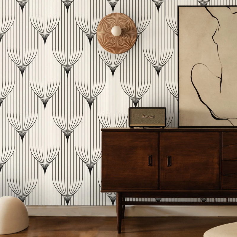 Papier peint géométrique gris et blanc Art Deco