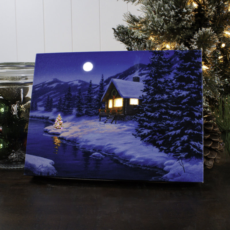Christmas Cabin 8x6 Mini Lighted Easel Back