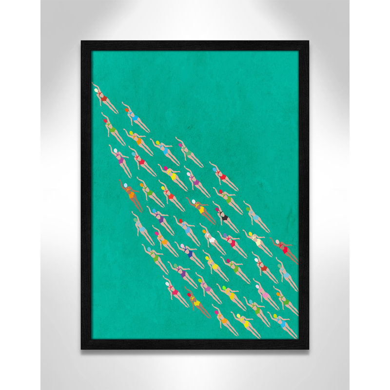 «Racing Swimmers Print» par WallChart, L 17 po x H 23 po, Grain de bois noir, Impression encadrée