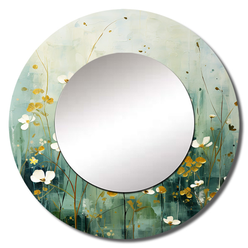 Gamaliel mauve Tranquil Oasis - miroir mural botanique, miroir décoratif rond moderne, impression d'art en métal