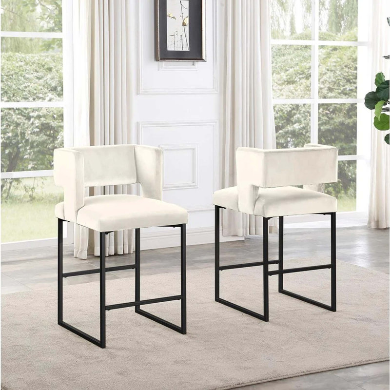 Ensemble de 2 tabourets de comptoir 27 po Modern, Crème, Noir mat