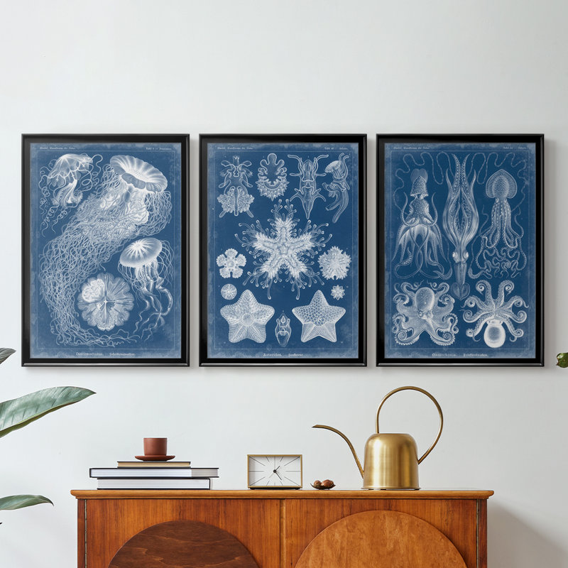 Marine Blueprint II  -Custom Framed  Wrapped Gallery Canvas - 3 Pieces, Black, 30" H x 63" W