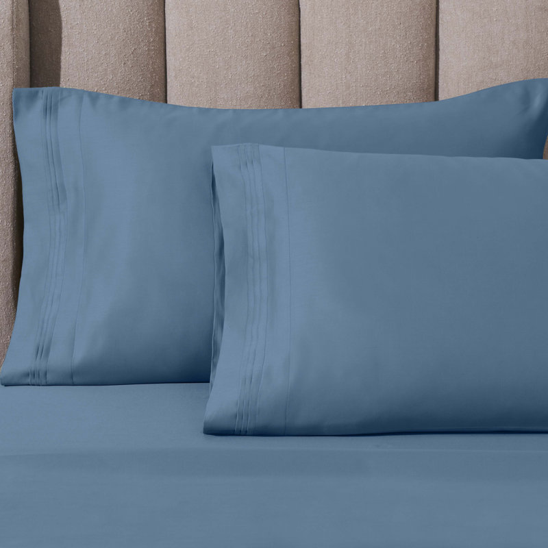 Arling 1000 Thread Count Luxury Certified Egyptian Cotton 2 Piece Sateen Pillowcase, Medium Blue, Standard Pillowcase