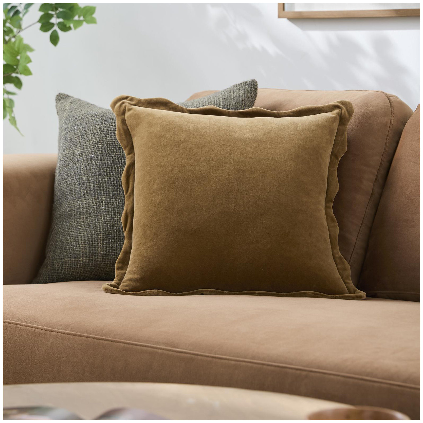 Collier Scalloped Edges Cotton Throw Pillow, 20"H x 20"W, Down, Tan