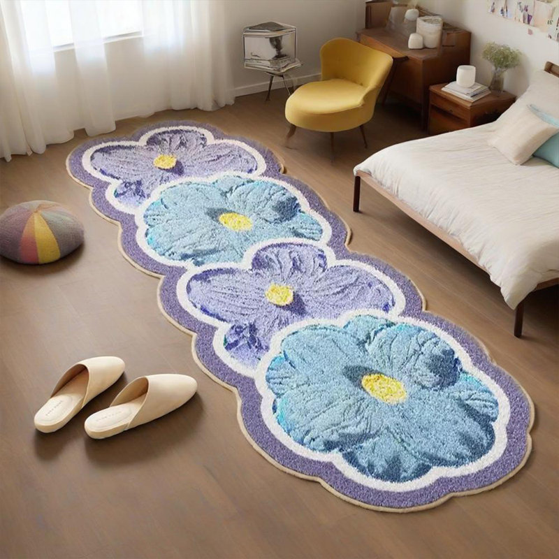 Flower Non-Slip Soft Imitation Cashmere Irregular Home Living Room Bedroom Carpet, Runner 1'12" x 5'3"