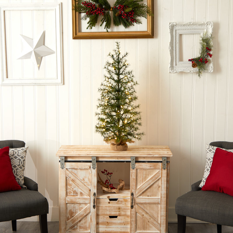 Artificial Christmas Tree with 50 Clear LED Lights Set in A Burlap Base