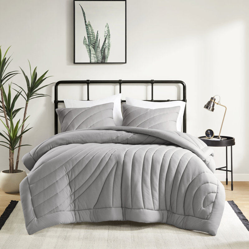 Édredon 3 pièces double / grand gris, rembourrage 350G / m², - Textile, lavable à la machine, livré avec et 2 taies décoratives, avec
