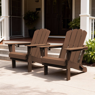 Outdoor Weather-Resistant High Density Polyethylene Foldable Adirondack Chairs with Cup Holder Set of 2