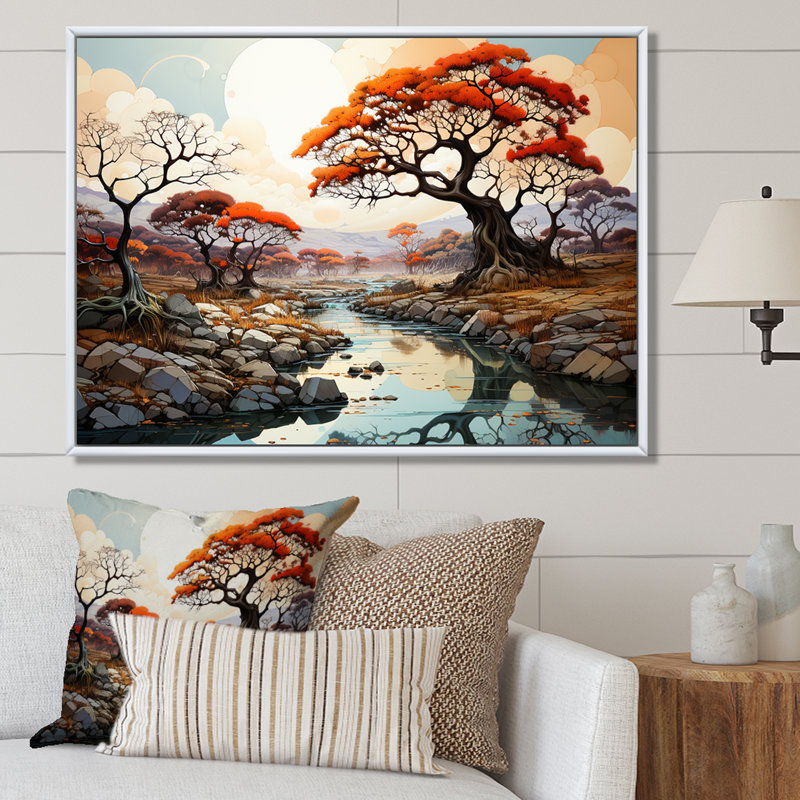 Paysage onirique Baobab II sur toile, Cadre flottant naturel, H 16 po x l 32 po x P 1 po