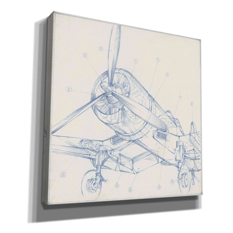 Toile de Williston, "Air Plane, croquis mécaniques II" par Ethan Harper, art mural sur toile, H 37 po x l 37 po x P 1,5 po