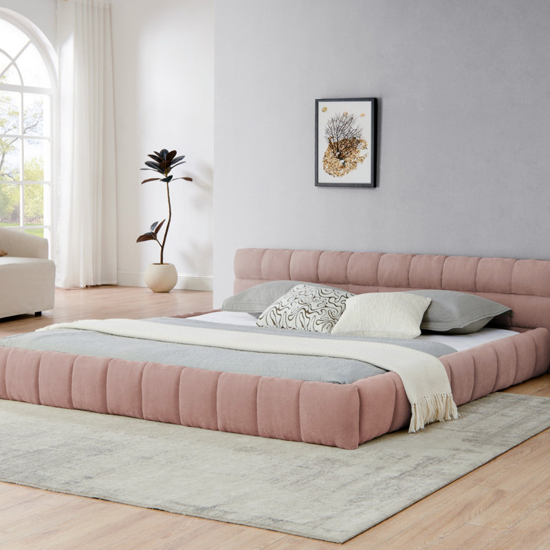 Très grand cadre de lit tapissier très grand avec tissu épais, grand lit plateforme en chenille avec tête de lit et structure solide. Aucun sommier tapissier nécessaire (lit 88,5 po x 85,5 po x 24 po)