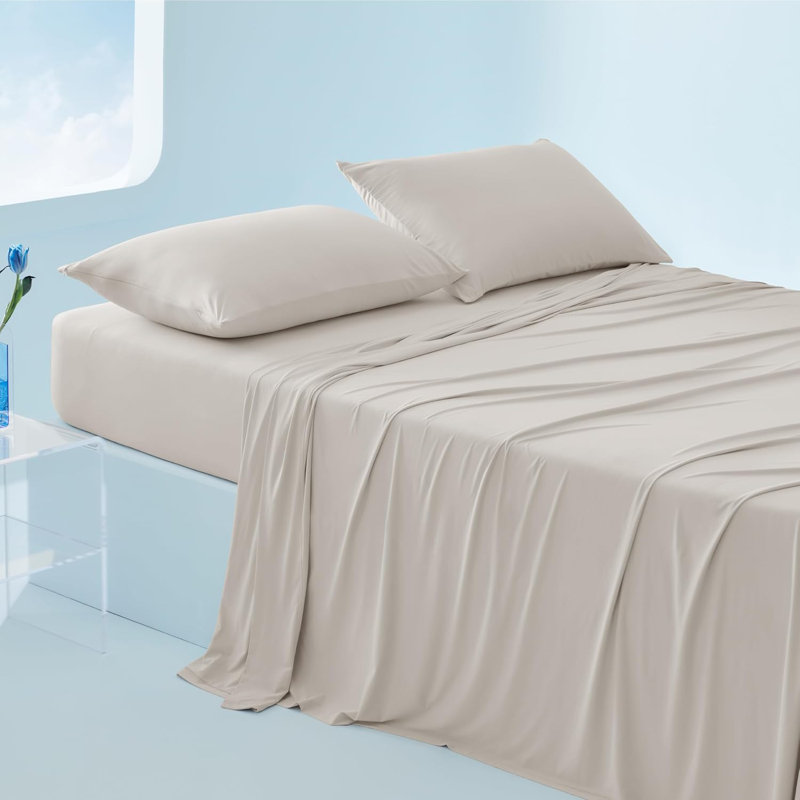 Bedsure Cooling Sheets with Deep Pocket Up to 17.5", Beige, Cal King Sheet Set with 2 Pillowcases
