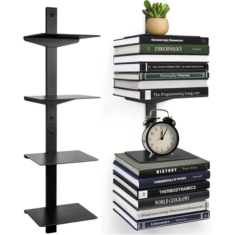 Floating Book Shelves for Wall, 4 Tier Invisible Floating Bookshelf, Vertical Spine Book Tower