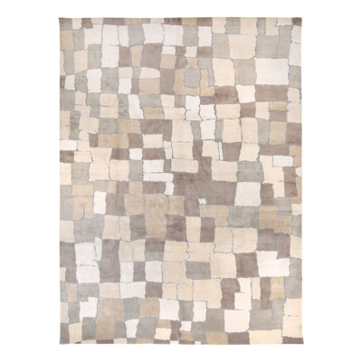 Natural Contemporary Silk Metal Blend Rug