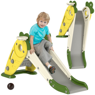 Toboggan pour tout-petits QABA, toboggan pour enfants 3 en 1 avec panier de basketball, grimpeur, glissade intérieure pliable à thème de radis pour enfants de 1 à 3 ans