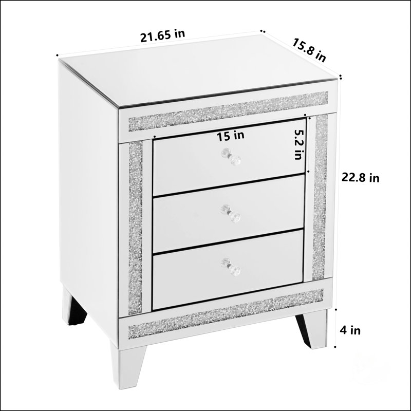 Silver Mirror Three Drawer Cabinet