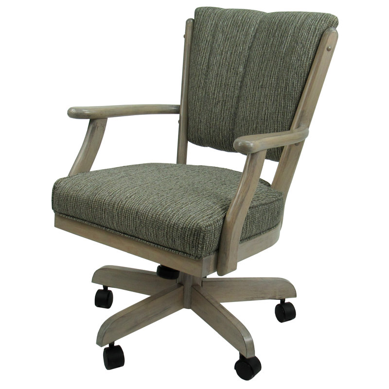 Abertamy Swivel Wood Caster Chair with Arms, Antique White, Valence Sunrise