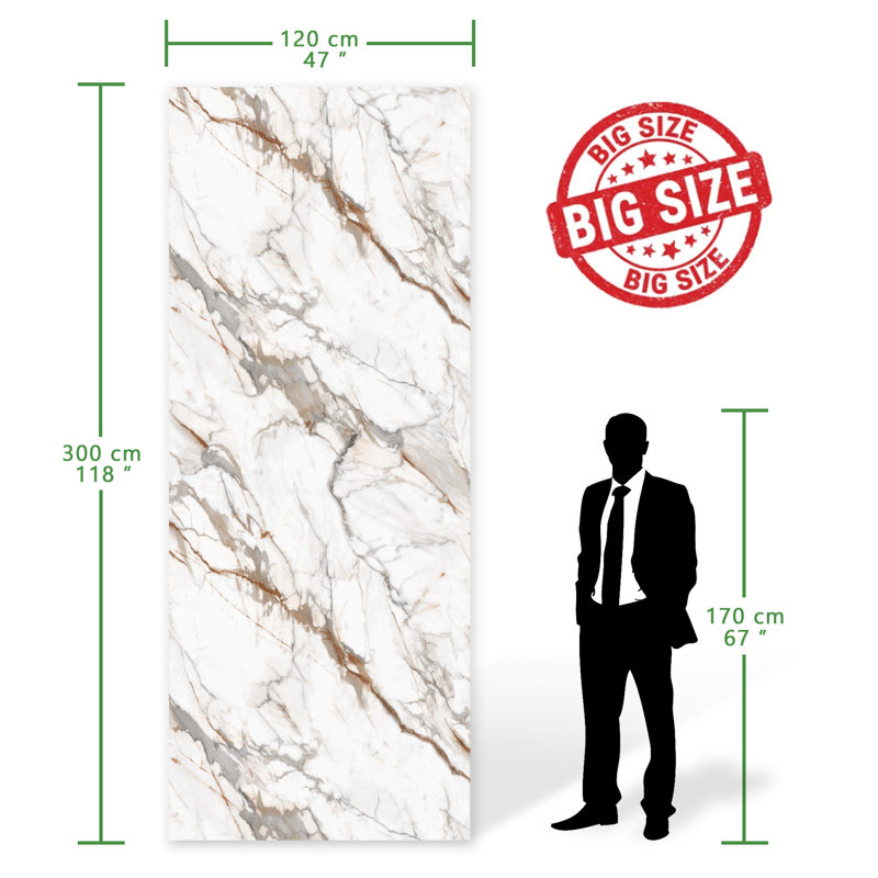 Rouleau de panneau mural en vinyle l 118 po x l 47 po pour décoration murale, Glossy Calacatta Gold