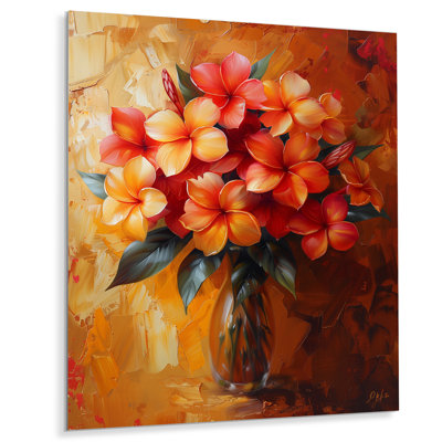 Orange Red Plumeria Vibrant Bouquet Ii I - Plumeria Wall Art Living Room