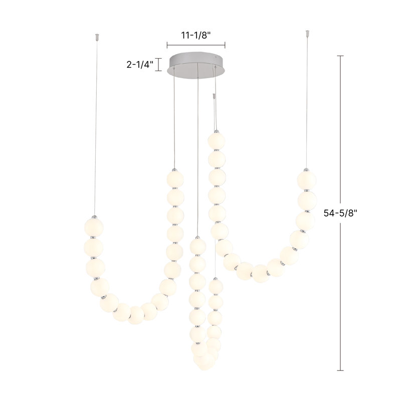 Akoya 48 Light Silver dimmable LED Chandelier, 3 Head Chandelier, Chrome-RT