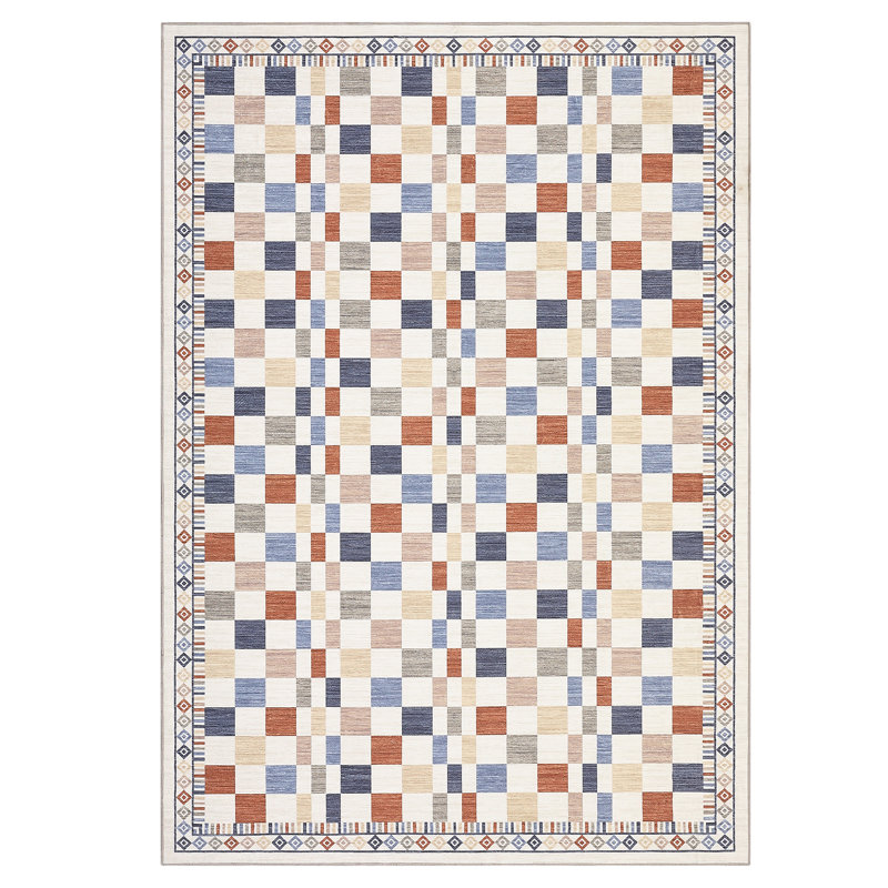 Washable Rugs for Living Room Modern Abstract Checkered Area Rugs Non Slip Carpet Indoor Stain Resistant Carpet for Dining Room Playroom Nursery