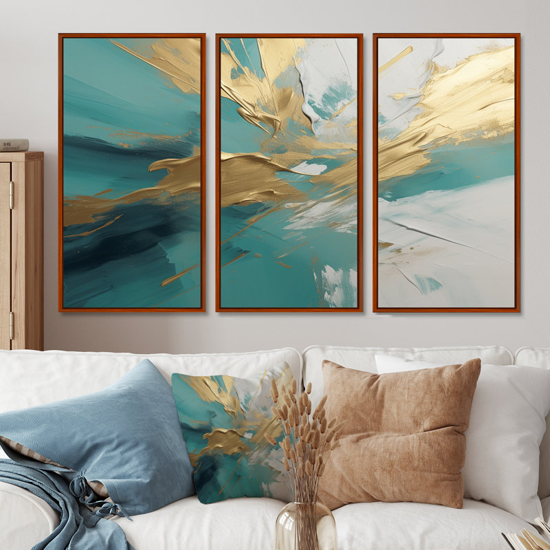 Ensemble de salon Golden Sunrise On Turquoise I - Beach & Ocean, Cadre flottant brun, H 28 po x l 36 po x P 1 po