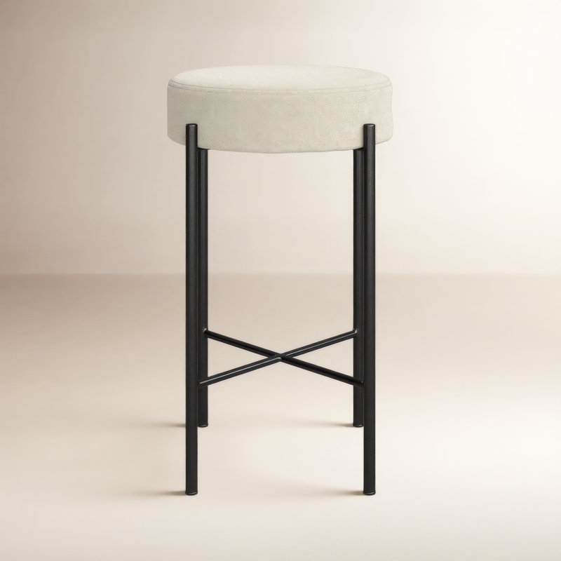 Nocona Upholstered Bar Stool with Metal Frame, Savile Flax - Beige, Bar Stool (30" Seat Height)