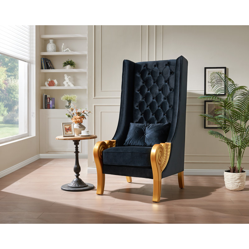Chaise trône à haut dossier A & x avec détails sculptés - H 62,5 po, Noir