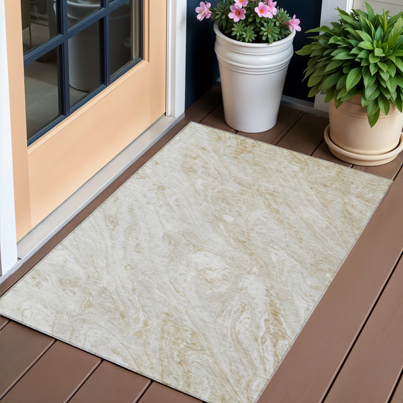 Tapis intérieur lavable abstrait 3 pi x 5 pi beige