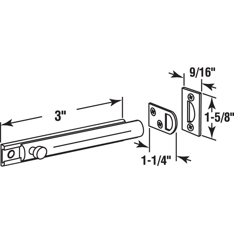 Boulon de surface, 3 po, laiton massif, finition laiton (paquet simple)