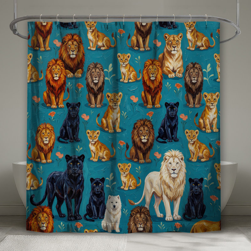 Rideaux de douche à motif Lions and Panthers, 70in W x 72in H