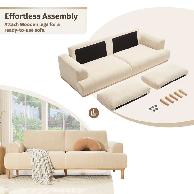 Upholstered Standard Sofa with Solid Wood Legs, Beige